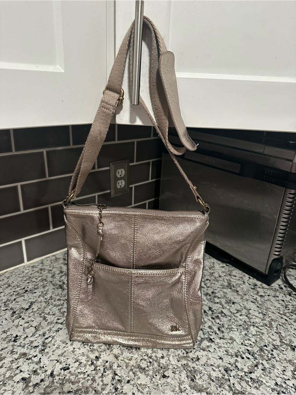 The Sak Metallic Taupe Crossbody with Front Pocket